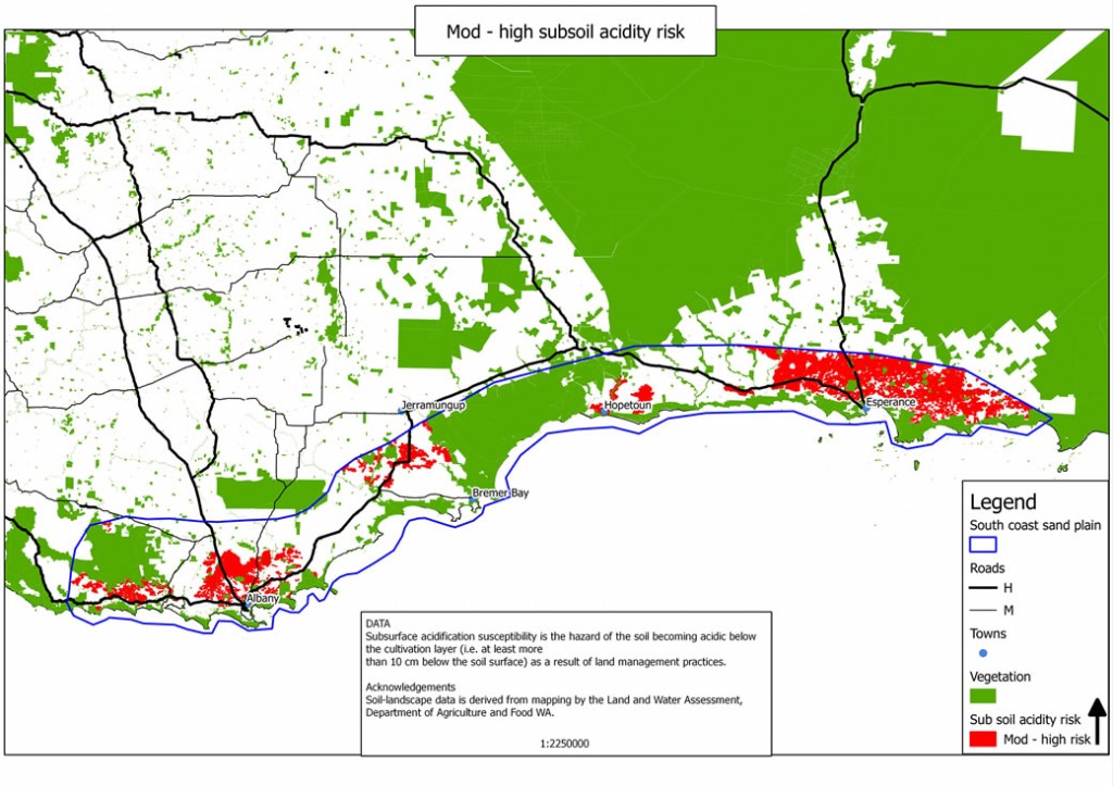 Fig 1: Areas at mod – high risk of subsoil acidity