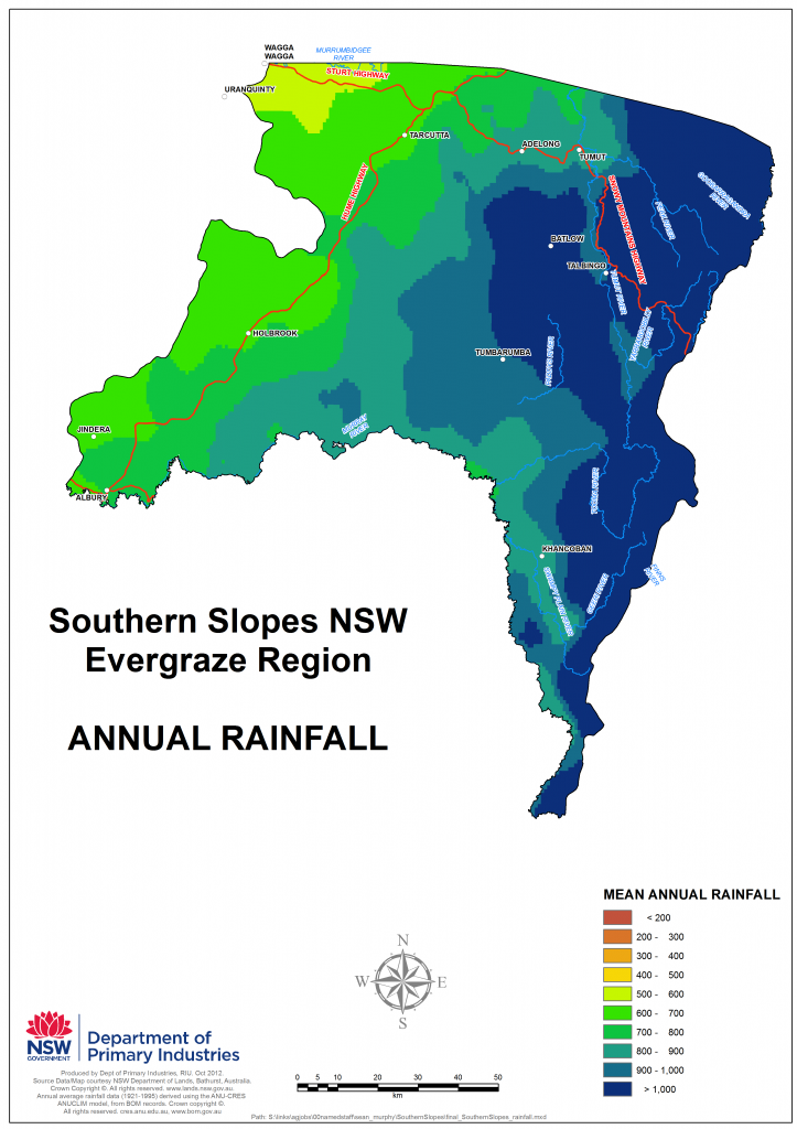 Geographical distribution of rainfall on the Southern Slopes NSW