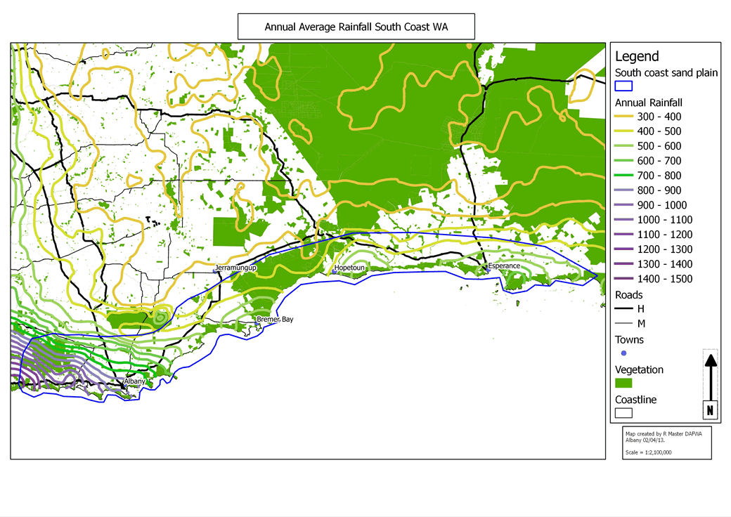 Figure 2: Rainfall distribution across the South Coast Sandplain