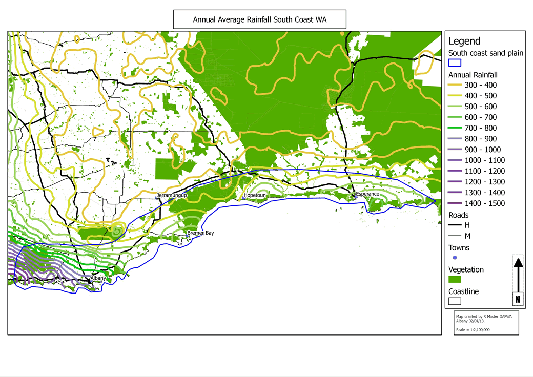 Rainfall distribution across the South Coast Sandplain Figure 2: Rainfall distribution across the South Coast Sandplain