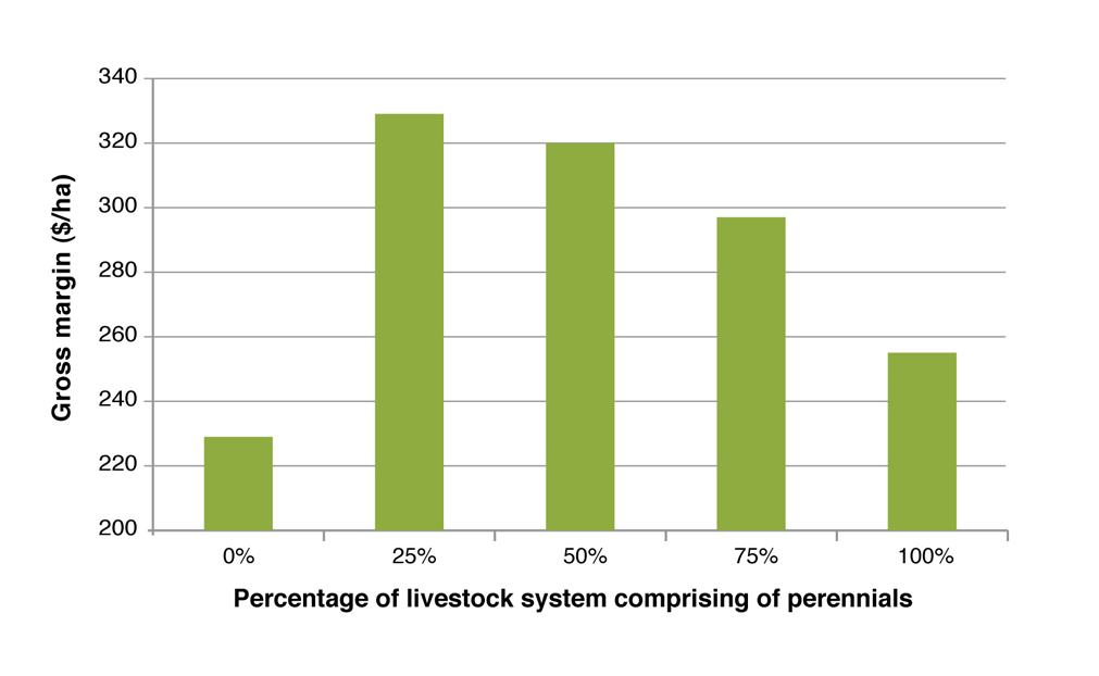 Figure 2. GrassGro simulation showing effect of perennials on gross margin at Wellstead.