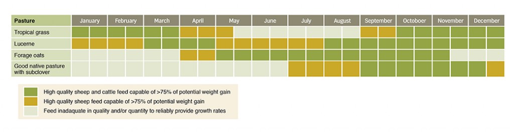 Figure 1. Example of how forage types can be integrated to meet animal requirements for growth through out the year.