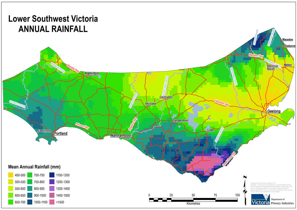 Geographical distribution of rainfall in the Lower Southwest Victoria region Figure 1. Geographical distribution of rainfall in the Lower Southwest Victoria region.