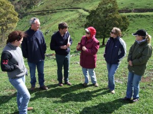 Rhiannon Apted, Ian Gamble, Peter Mitchell, Meredith Mitchell, Alison Desmond and Kerri Robson discussing options for management of the Strath Creek site.