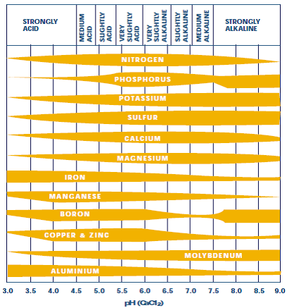 Figure 2. The effect of pH on the availability of plant nutrients. (Source: Understanding soil pH, NSW Agriculture)