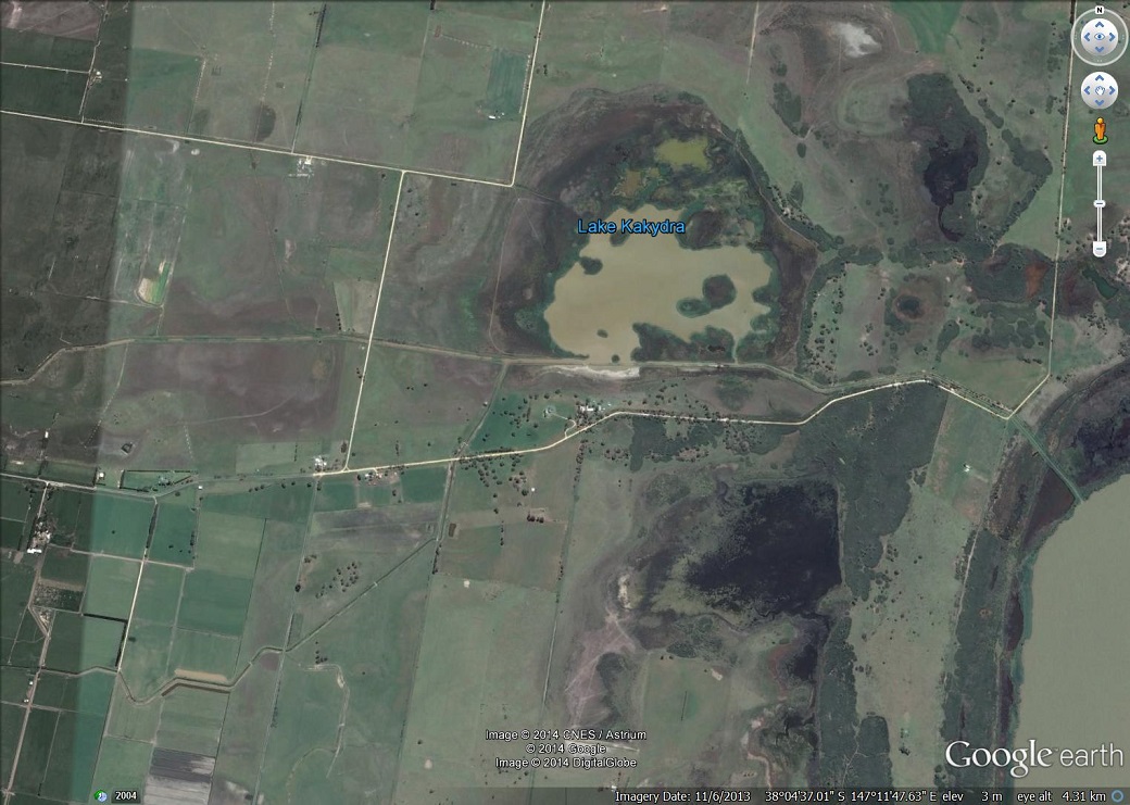 Salt affected land adjacent to Lake Kakydra and lake Wellington due to capillary rise. Source Google Earth